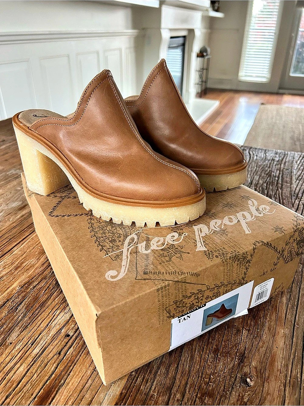 Free People James Mule Tan Leather Platform Mule EU 37.5 US 7.5 New In Box